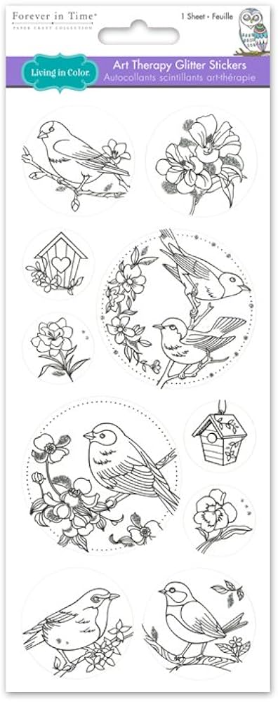 Living in color paper craft stickers art therapy with glitter in x in color your own stickers birdie home