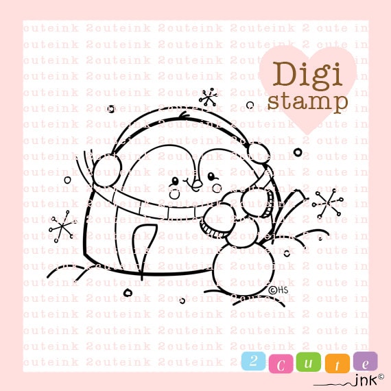 Snowball penguin digital stamp for card making paper crafts scrapbooking hand embroidery invitations stickers coloring pages