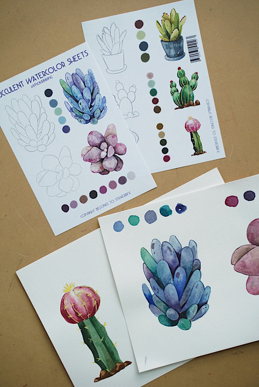 Art with stickerrific succulents watercolor coloring pages