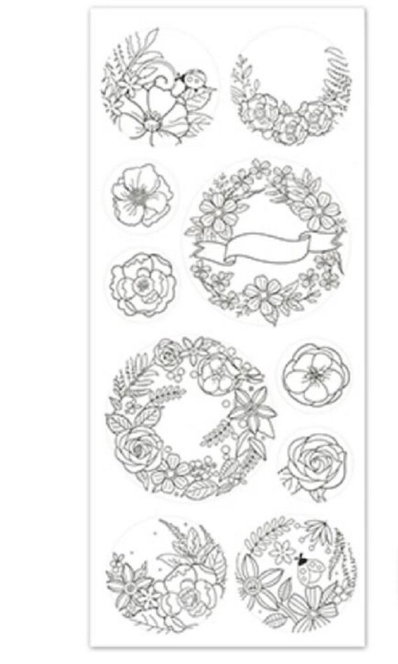 Paper craft stickers scrapbooking color art laurel wreath banner flower