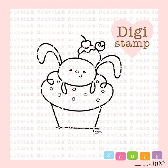 Cupcake bunny digital stamp for card making paper crafts