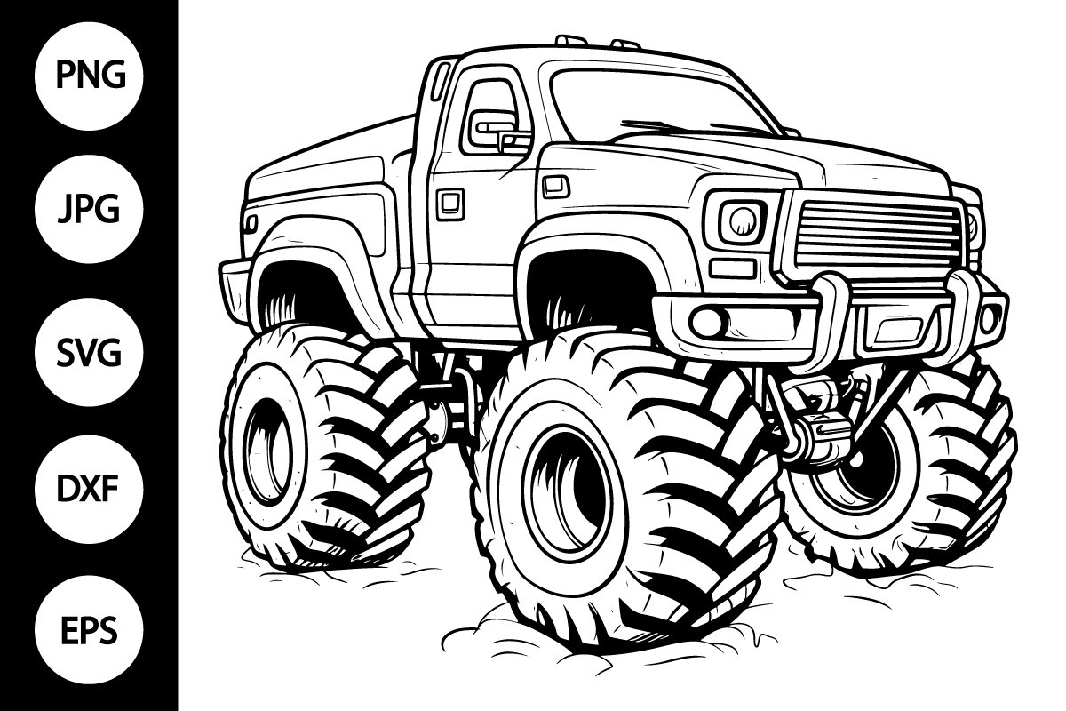 Outline monster truck svg coloring page