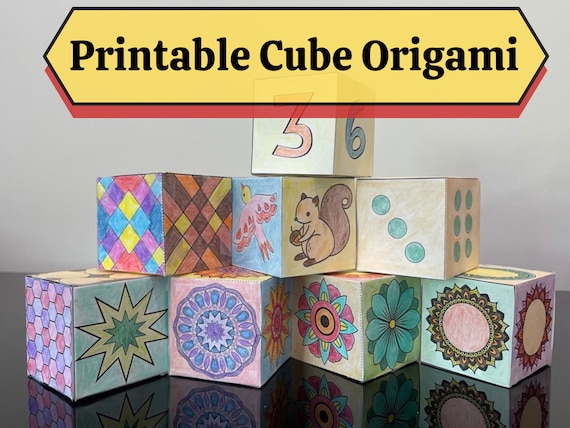 Printable origami cubes different pattern pages paper crafts kids activity coloring for adults and kids shapes instant download