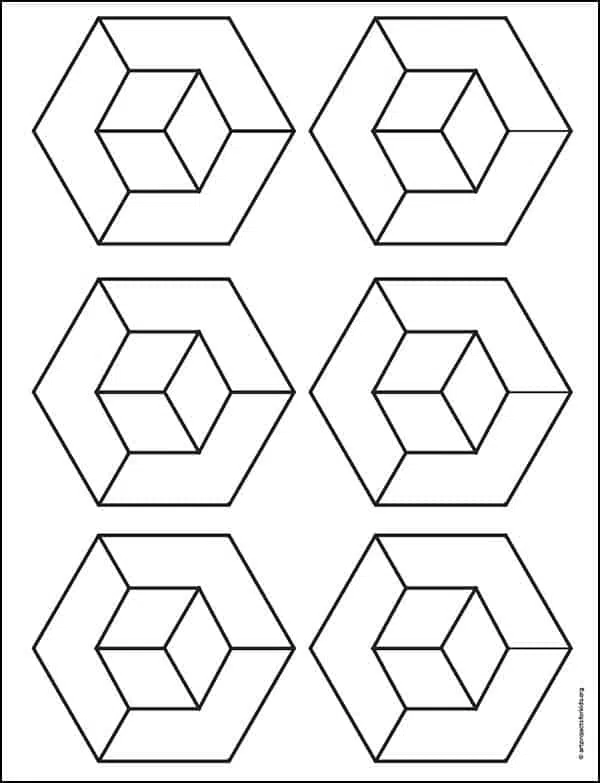 Easy how to draw an op art cube tutorial and op art cube coloring page