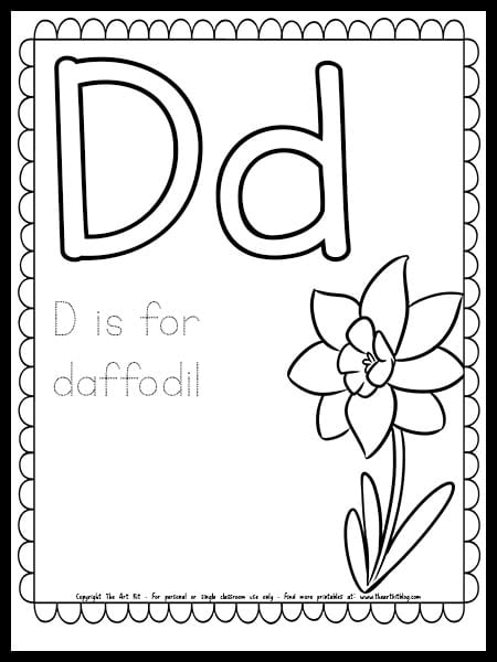 Letter d is for daffodil free spring coloring page â the art kit