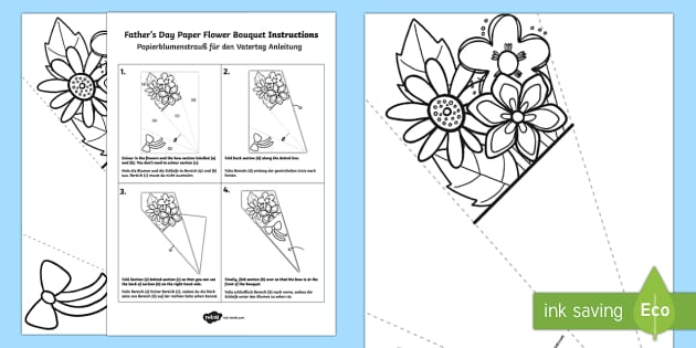 Fathers day paper flower bouquet louring page englishgerman