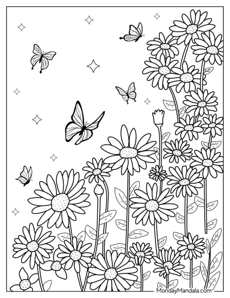 Daisy coloring pages free pdf printables