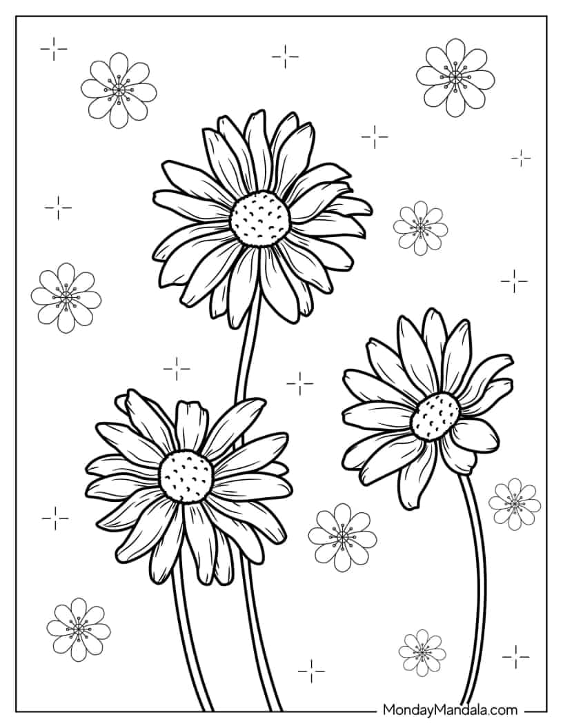 Daisy coloring pages free pdf printables