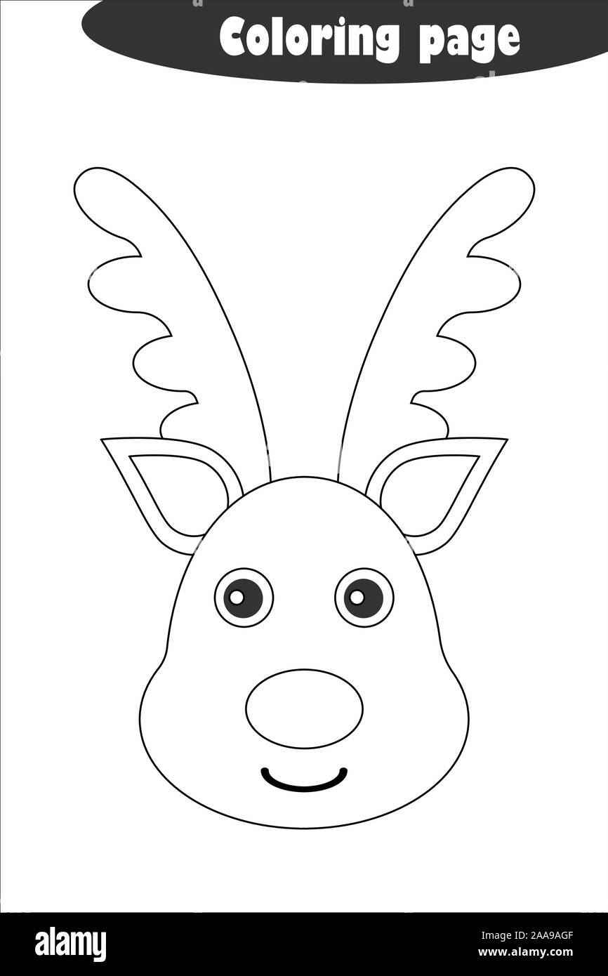 Deer in cartoon style coloring page christmas education paper game for the development of children kids preschool activity printable worksheet stock vector image art