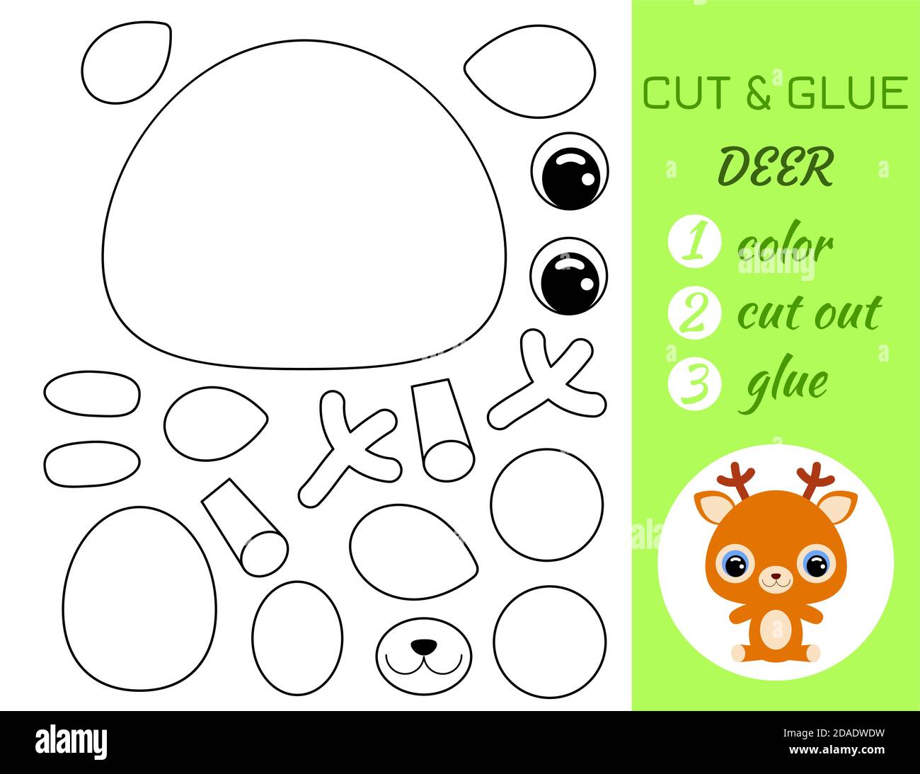 Simple educational game coloring page cut and glue sitting baby deer for kids educational paper game for preschool children color cut parts and glu stock vector image art