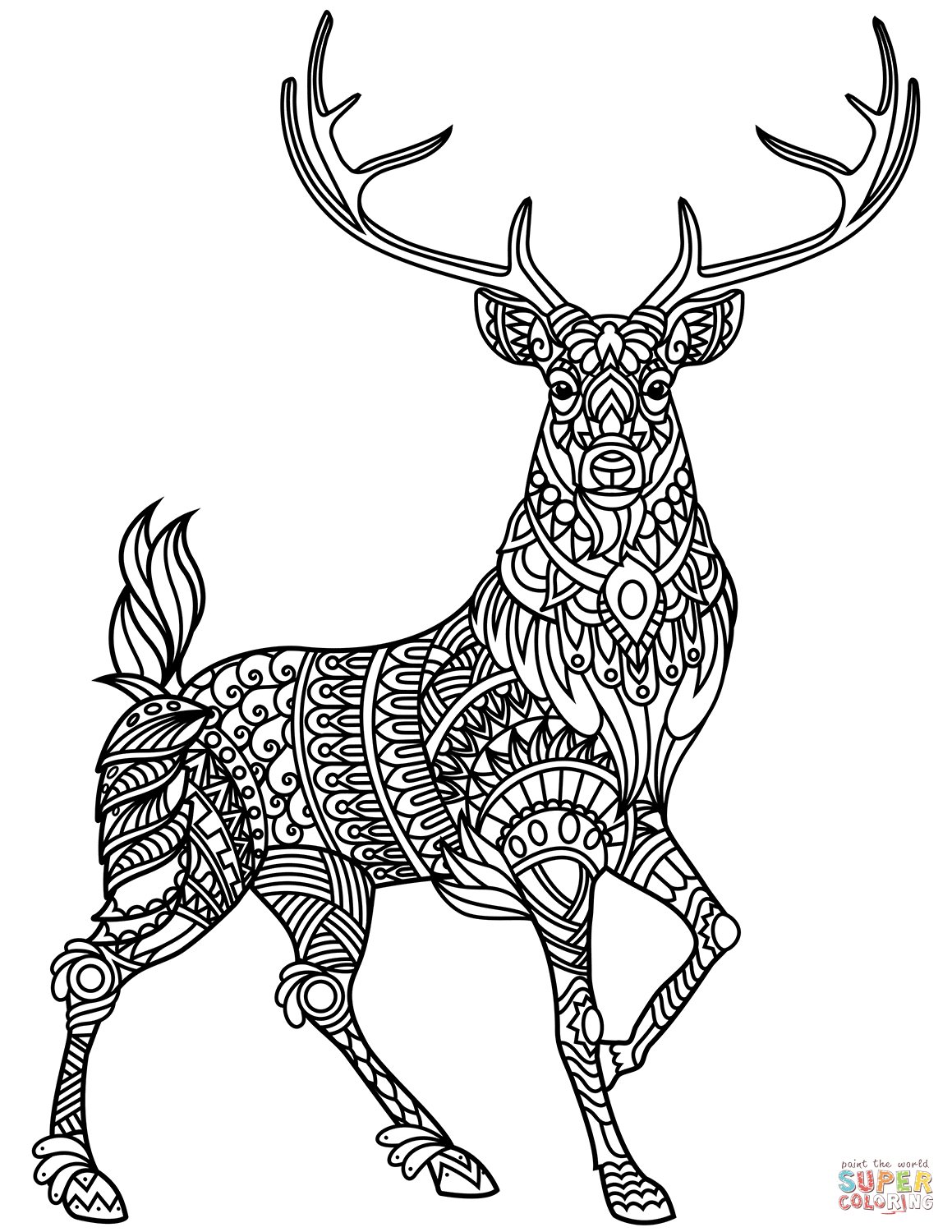 Deer zentangle coloring page free printable coloring pages