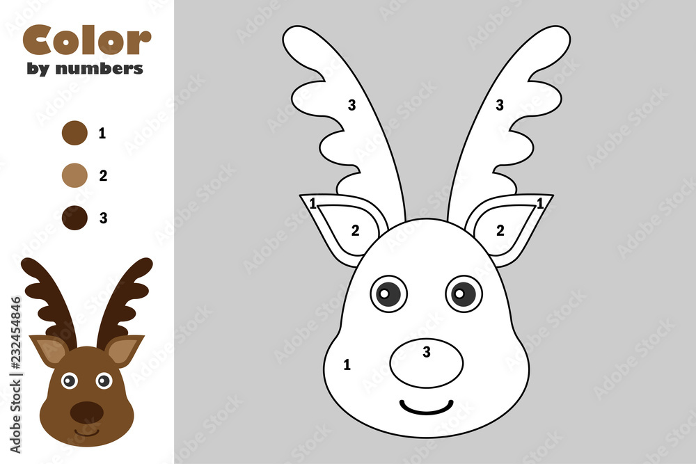 Deer in cartoon style color by number christmas education paper game for the development of children coloring page kids preschool activity printable worksheet vector illustration vector