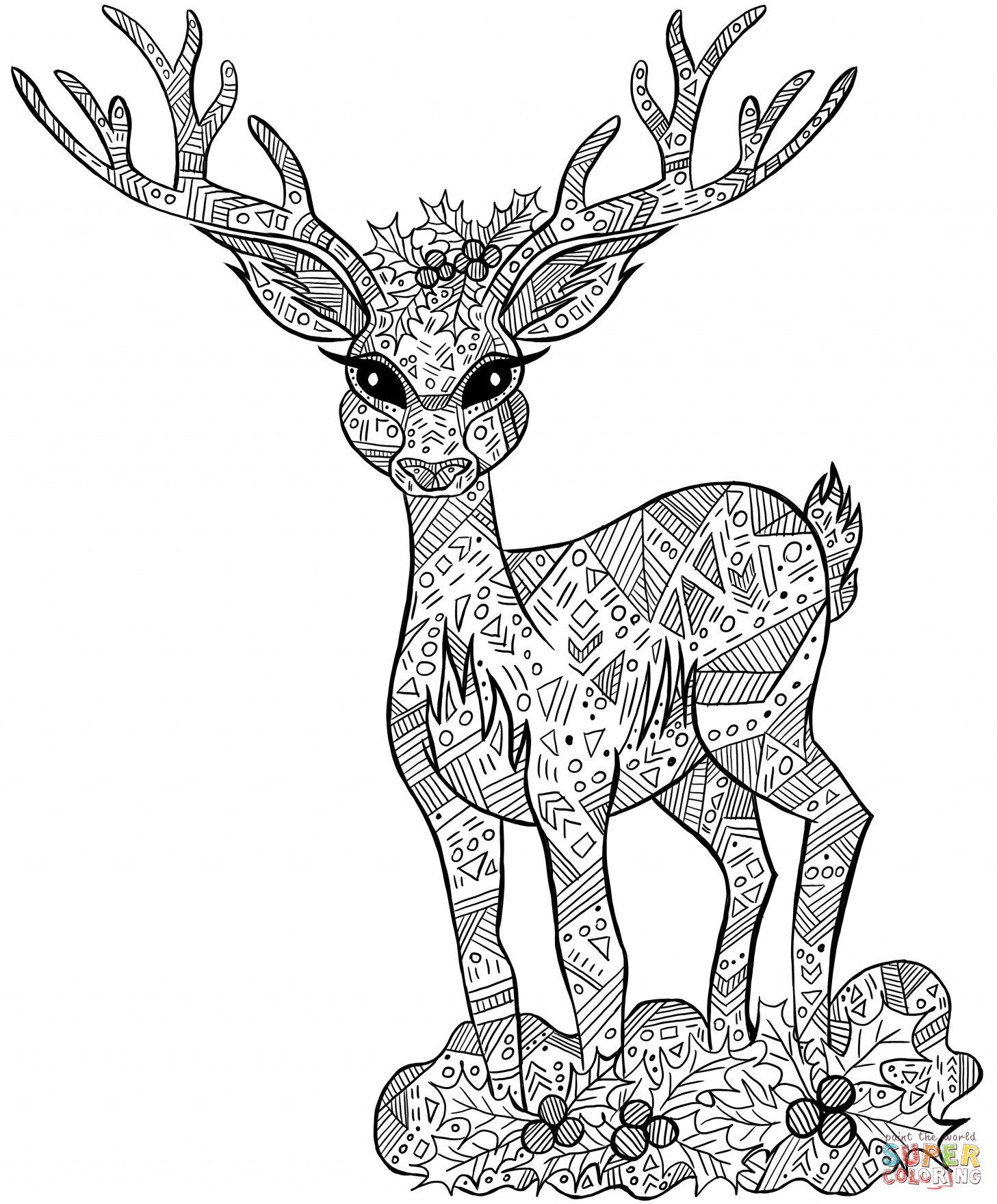 Zentangle christmas deer coloring page free printable coloring pages