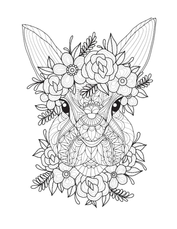 Faun mandala coloring page color deer animals draw drawing paper digital file download adult kids education art project school work download now