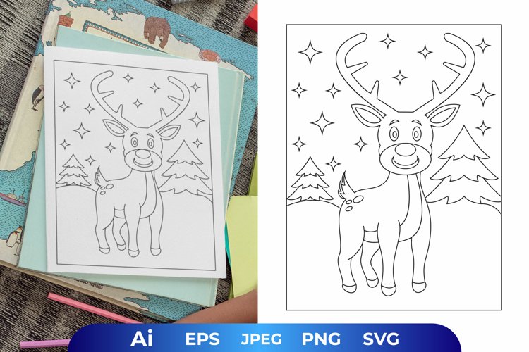 Smiling deer in the snowy hill coloring page