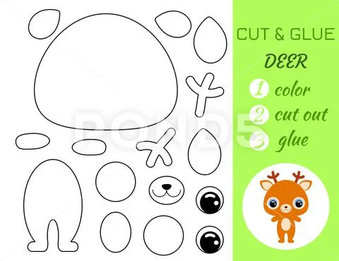 Coloring book cut and glue baby deer educational paper game for preschool ch graphic