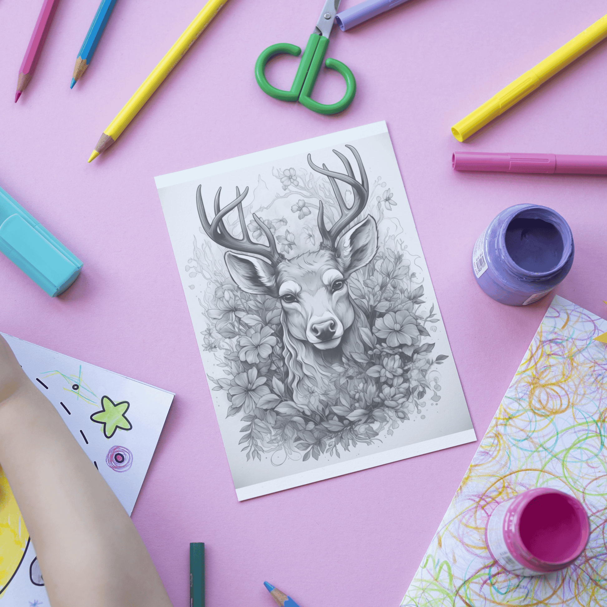 Pages realistic deer grayscale coloring book instant download pri â funny print for you