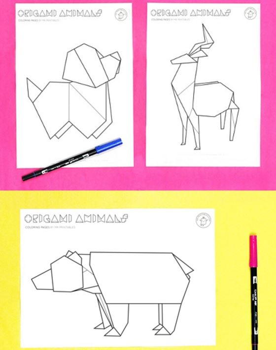 Origami animal coloring pages