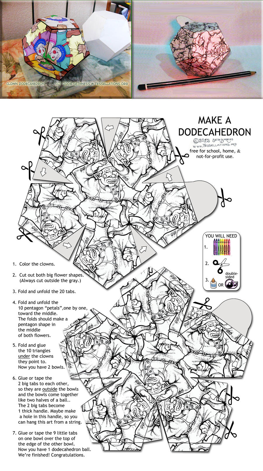 Papercraft dodecahedron clown tessellation by sethness on