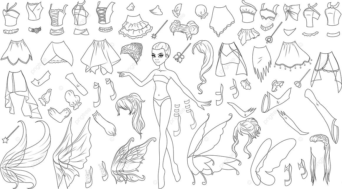 Fairy creature coloring page paper doll sketch outline wing vector wing drawing fairy drawing ring drawing png and vector with transparent background for free download