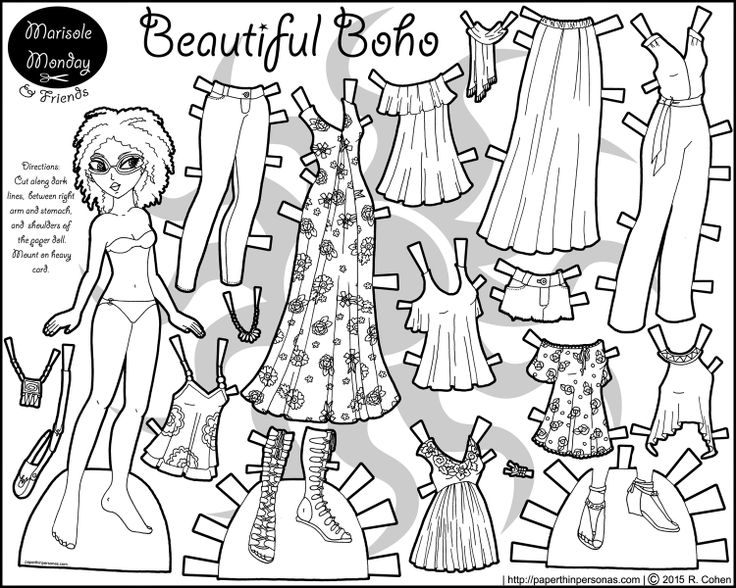 Beautiful boho a black and white paper doll paper dolls paper dolls clothing paper dolls printable