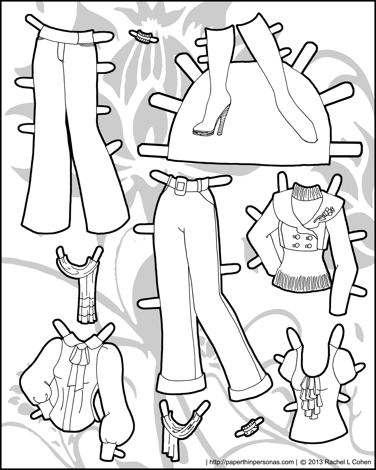 Black and white or full color printable paper doll clothes