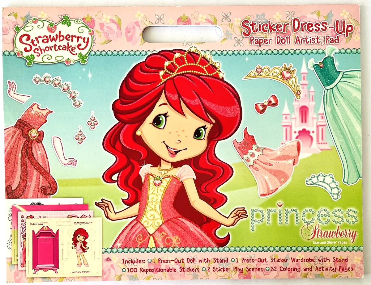 Strawberry shortcake princess sticker dress up paper doll coloring pages book