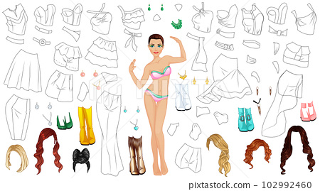 Party outfit coloring page paper doll with