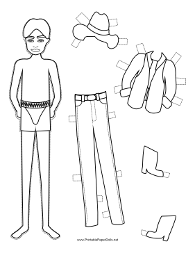 Cowboy paper doll to color