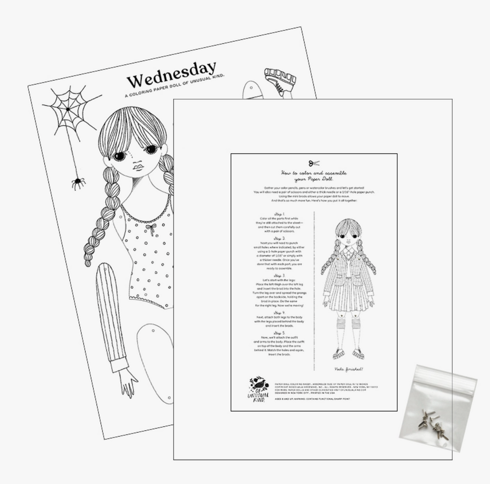 Wednesday paper doll coloring sheet