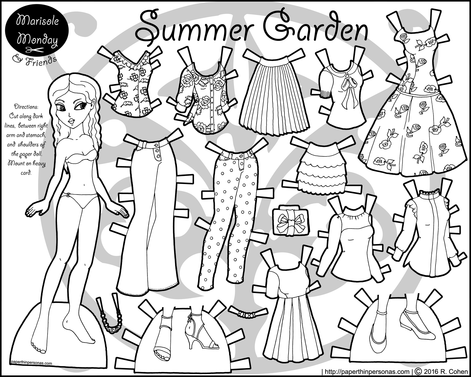 Paper doll dress up set summer garden