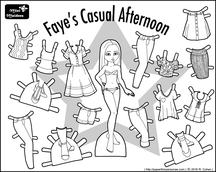 Fayes casual afternoon paper doll coloring sheet paper dolls paper dolls clothing coloring pages