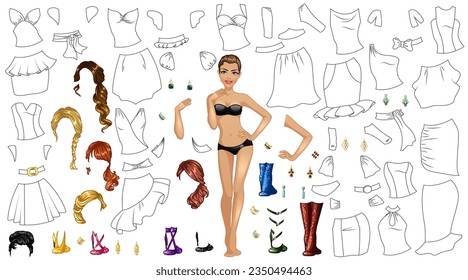 Cocktail dress coloring page paper doll stock vector royalty free