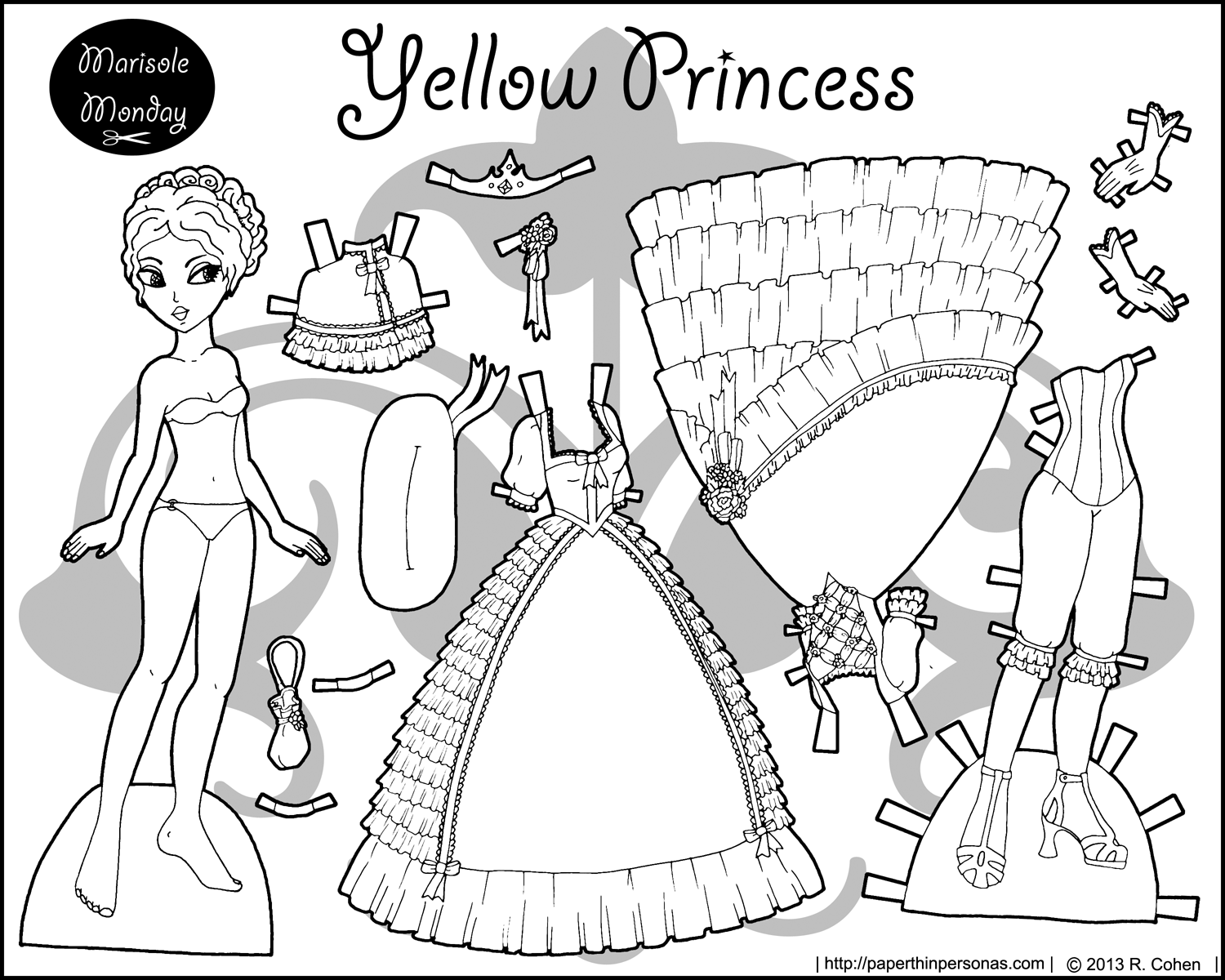 Four princess coloring pages to print dress