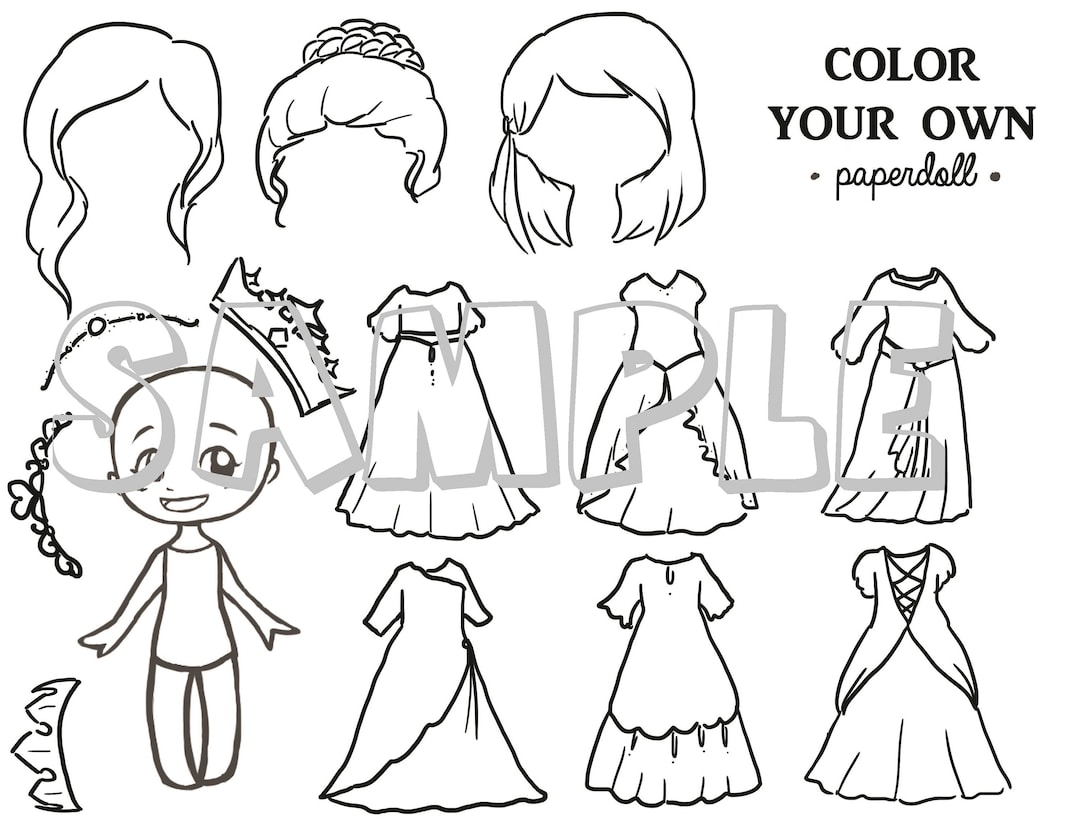 Digital file color your own princess paper doll