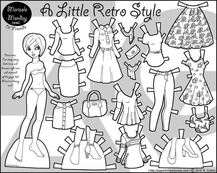 A little retro style printable paper doll coloring page paper dolls clothing paper dolls paper dolls printable