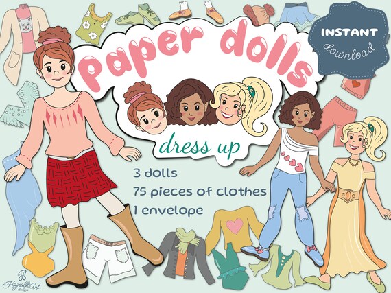 Paper doll printable paper craft game dress up paper dolls with coloring pages craft kit kids toy gift for girls instant download