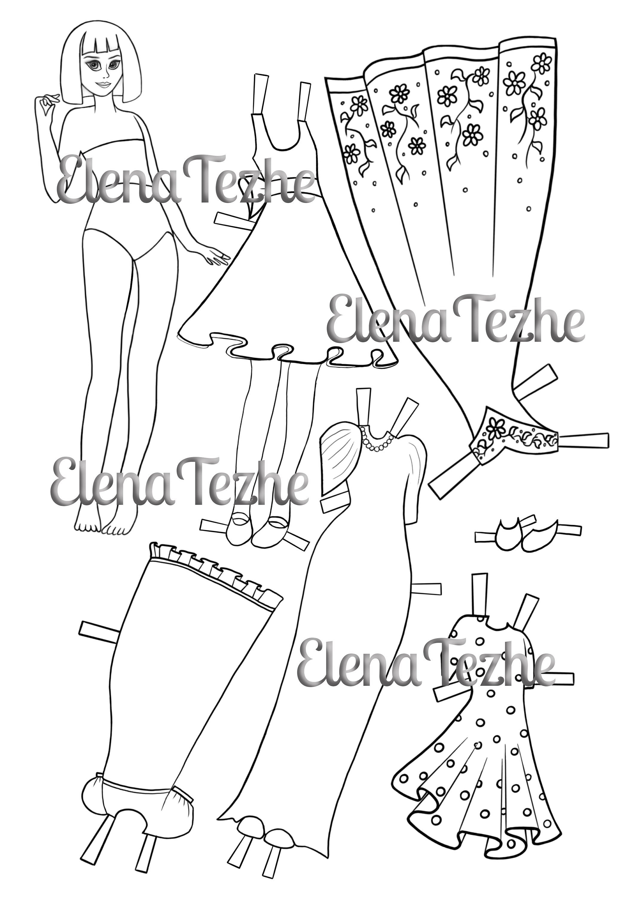Paper doll coloring pages printable digital download printable gift crafts printable