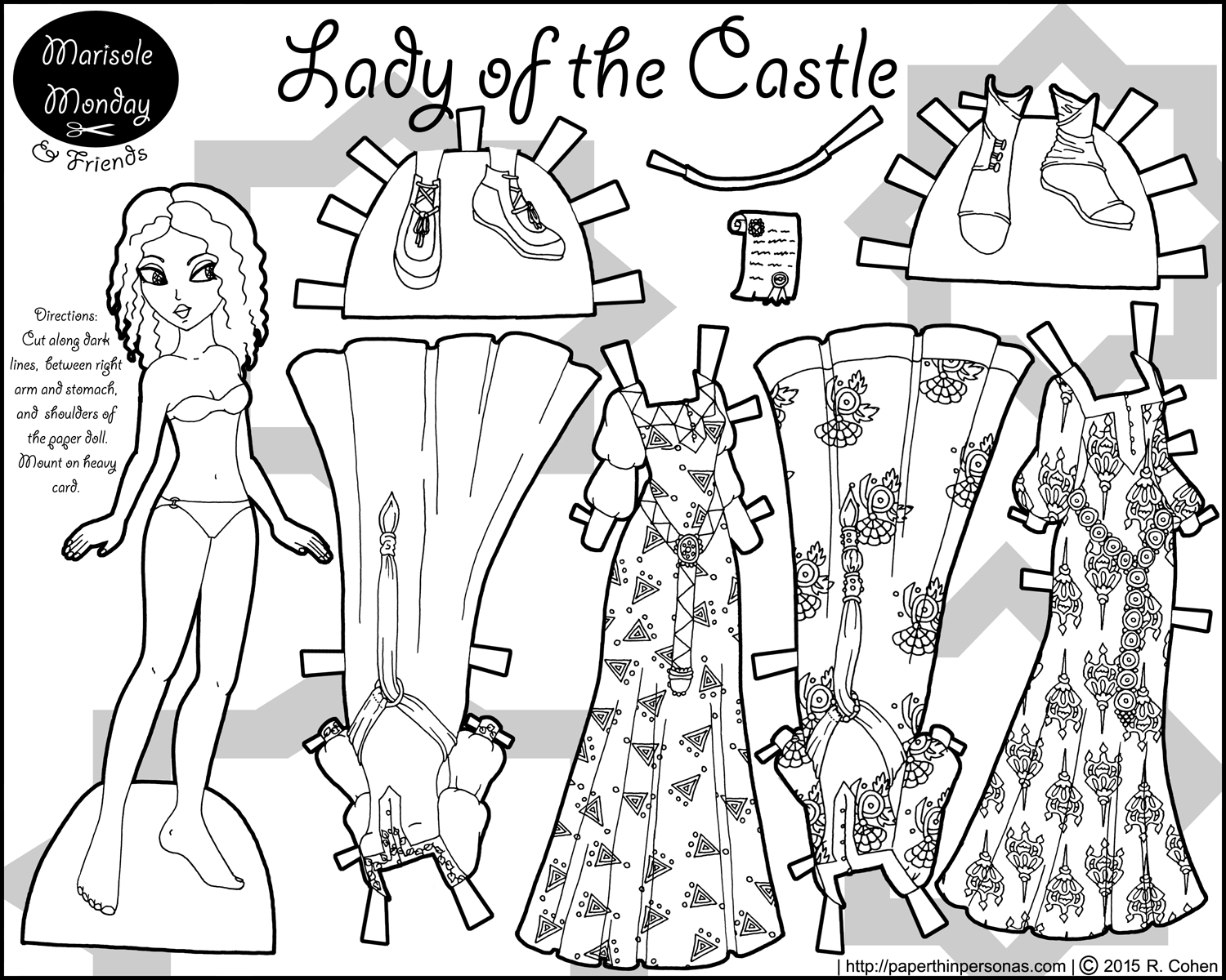 Lady in a castle a paper doll coloring page