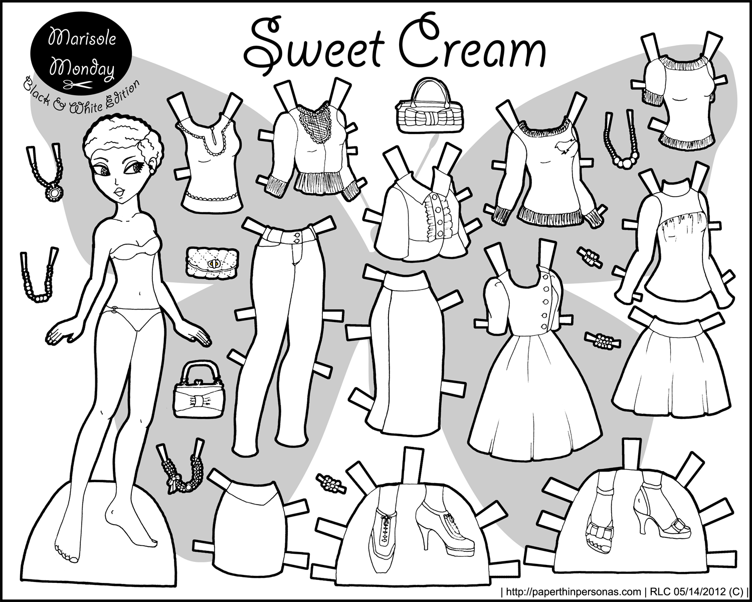 Sweet cream printable paper doll in black and white â paper thin personas