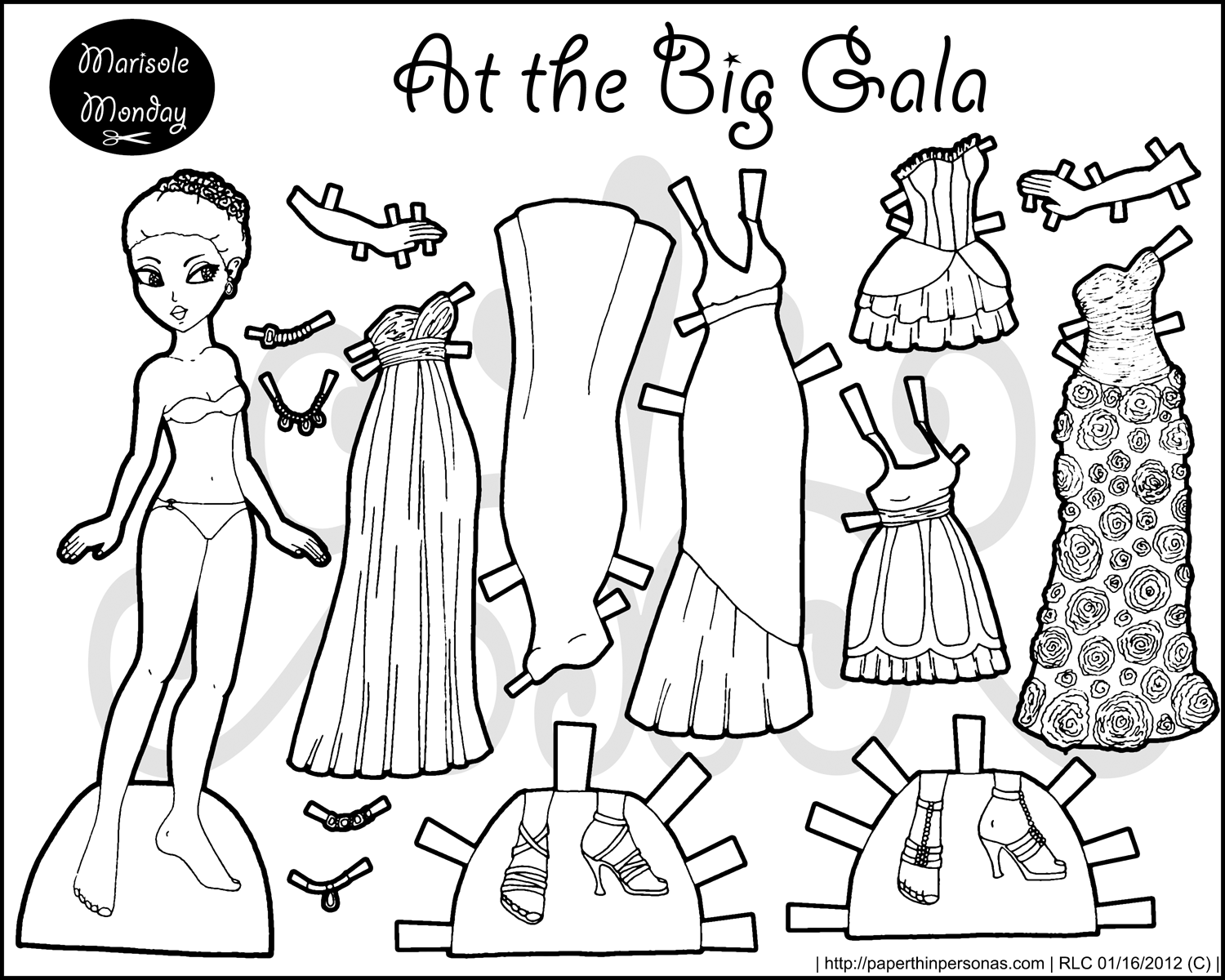 Three sets of marisole paper dolls in black and white â paper thin personas