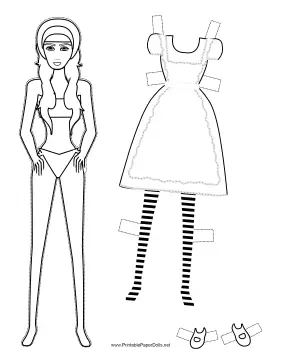 Alice in wonderland paper doll to color