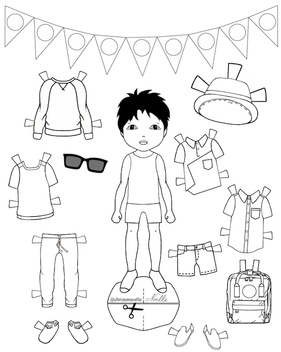 Color me printable black and white paper dolls hand drawn clothing accessories kids fashion party favors