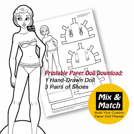 Paper doll coloring page printable coloring sheet printable paper doll dress up doll digital download