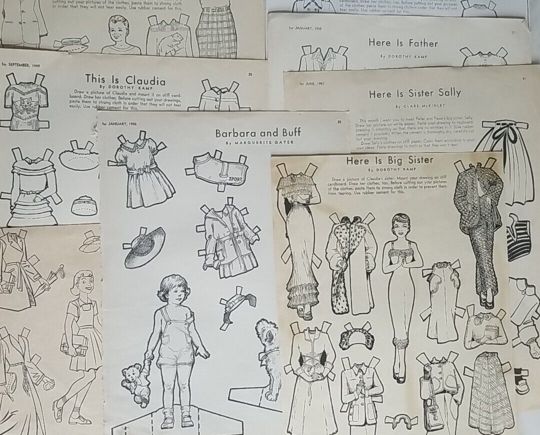 Antique vintage paper doll uncut mixed lot loose sheet coloring pages