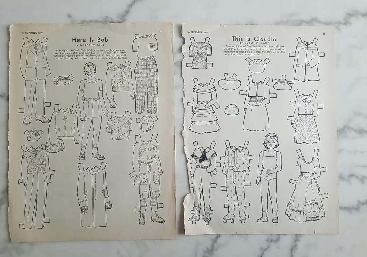 Antique vintage paper doll uncut mixed lot loose sheet coloring pages