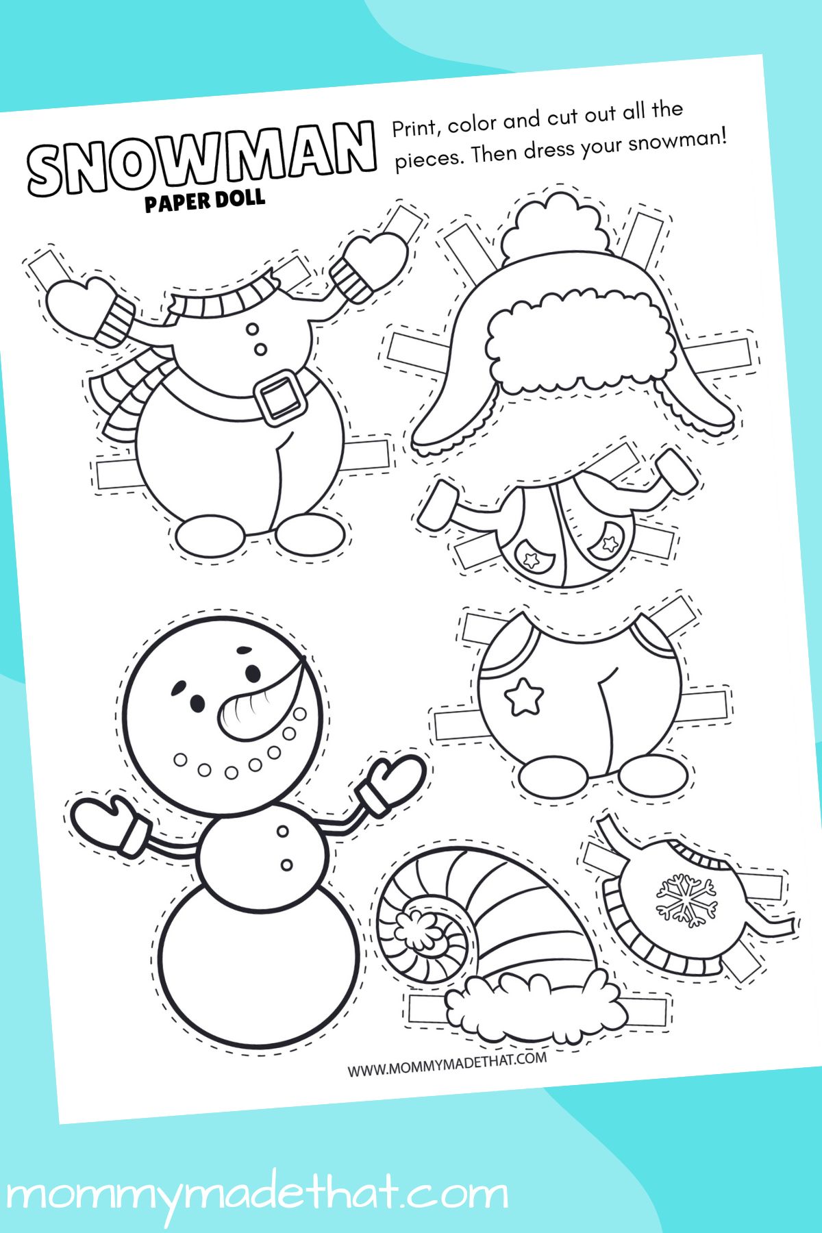 Snowman paper doll adorable free printable