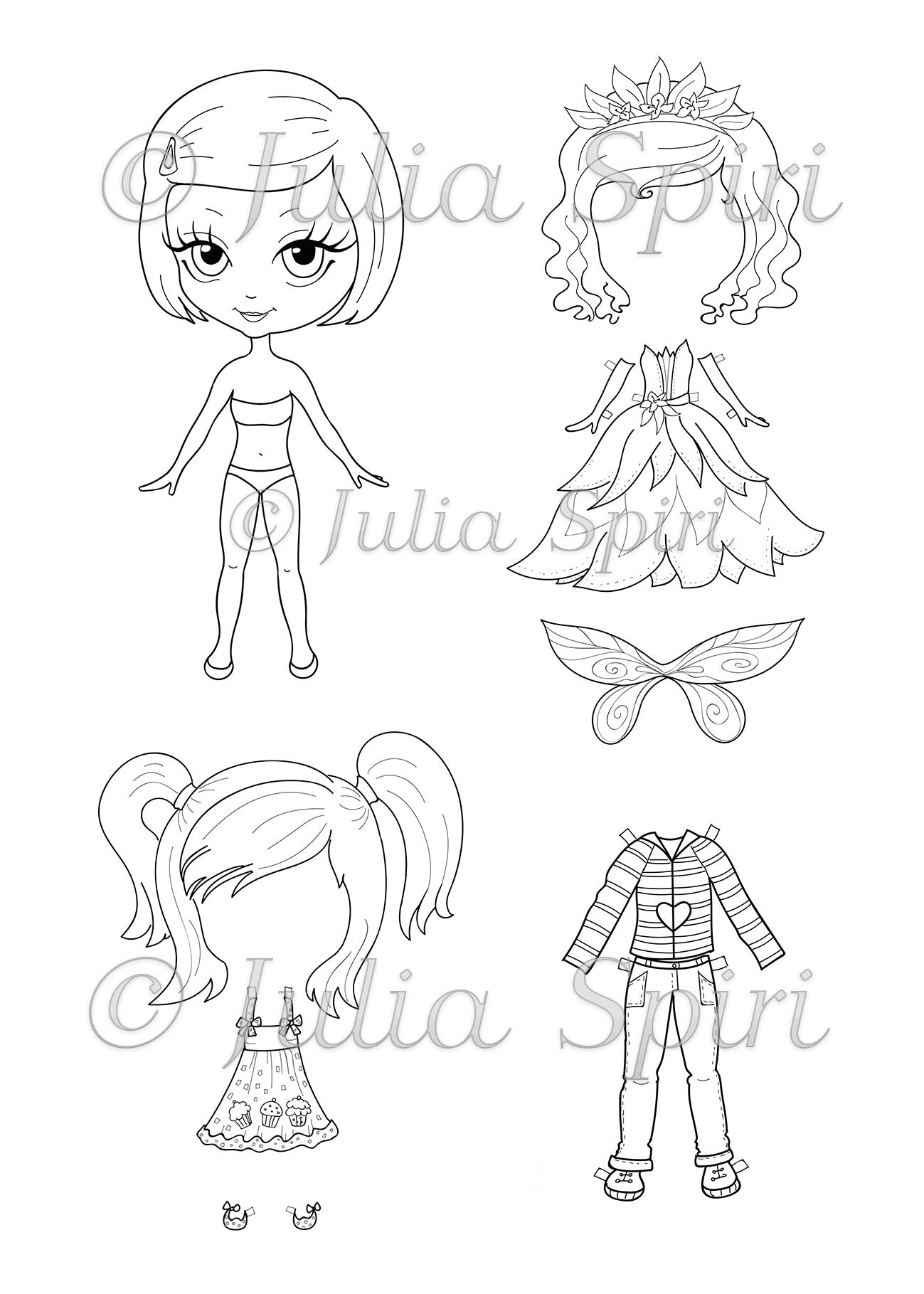 Coloring page dresses clothes for cut crafting paper doll samantha â the art of julia spiri