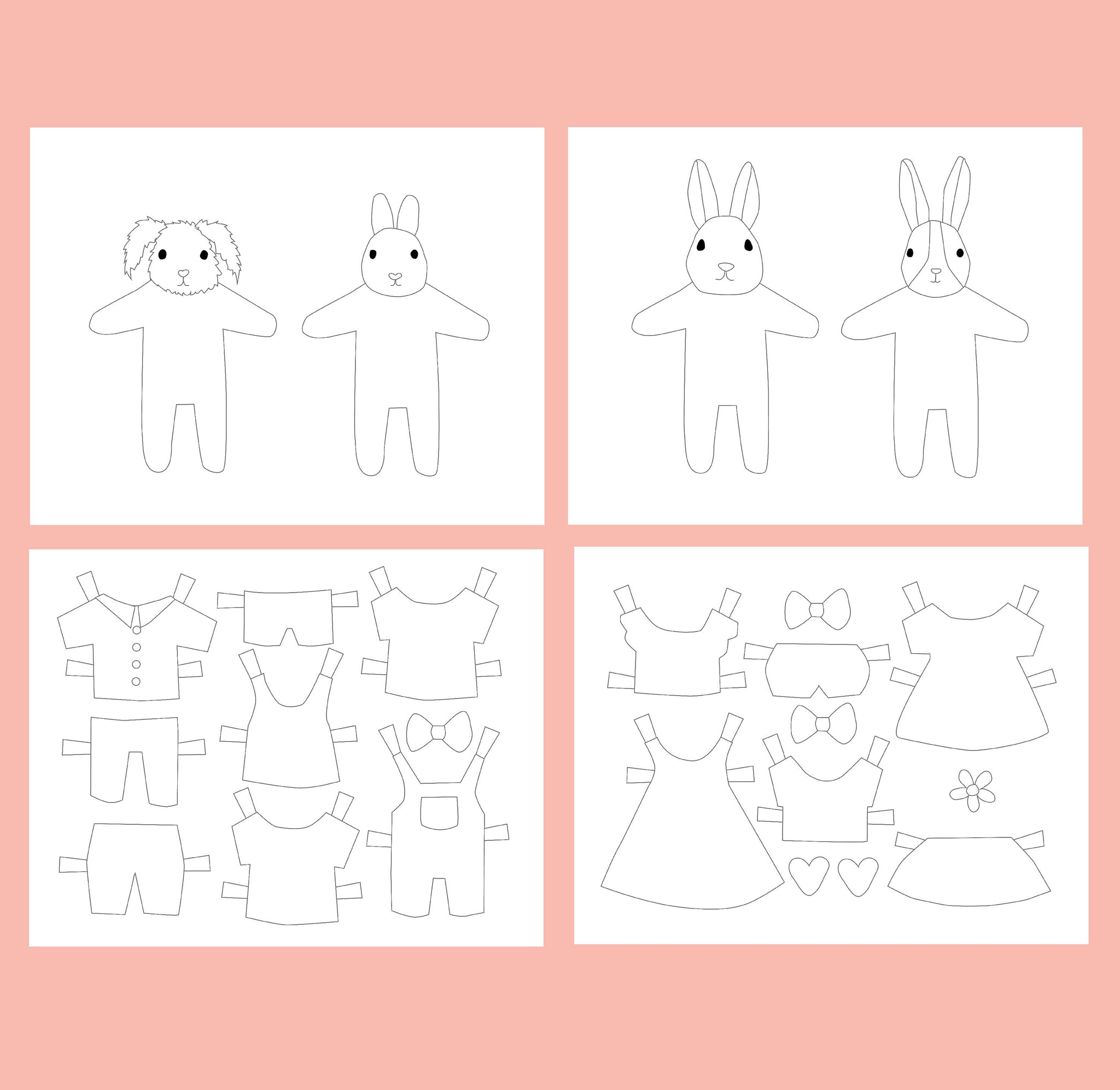 Bunny paper dolls coloring pages â