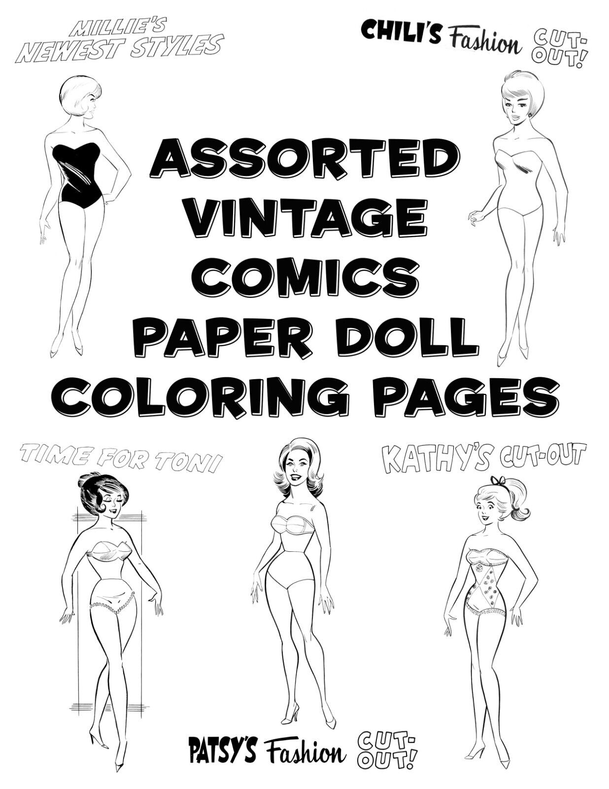 Assorted vintage ics paper doll coloring pages